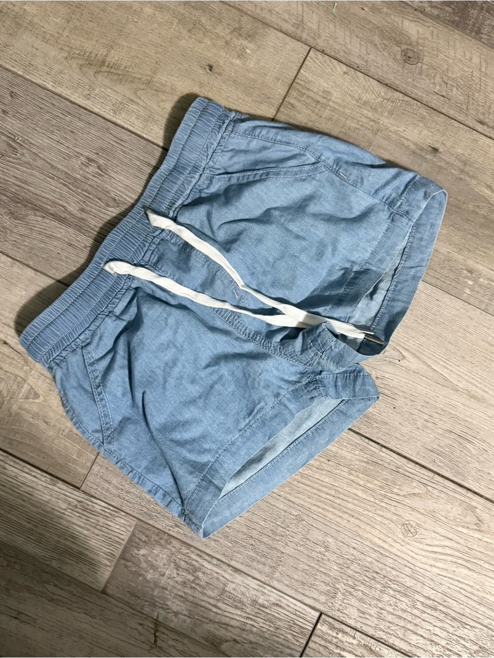 Light Blue Drawstring Casual Shorts